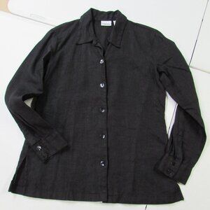 Chicos Vintage 100% Linen Black Button Down Chicos Size 0 (Small-4)